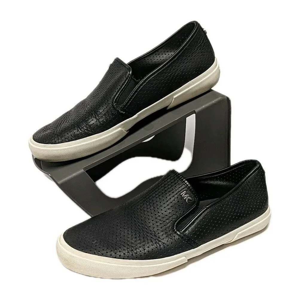 Michael Kors Women Leather Slip-On Shoes 8 Boerum Double Gore Lasered Black